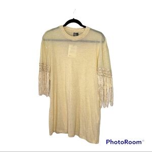 Mens ASOS beige cream boho fringe detail sleeve tassels
